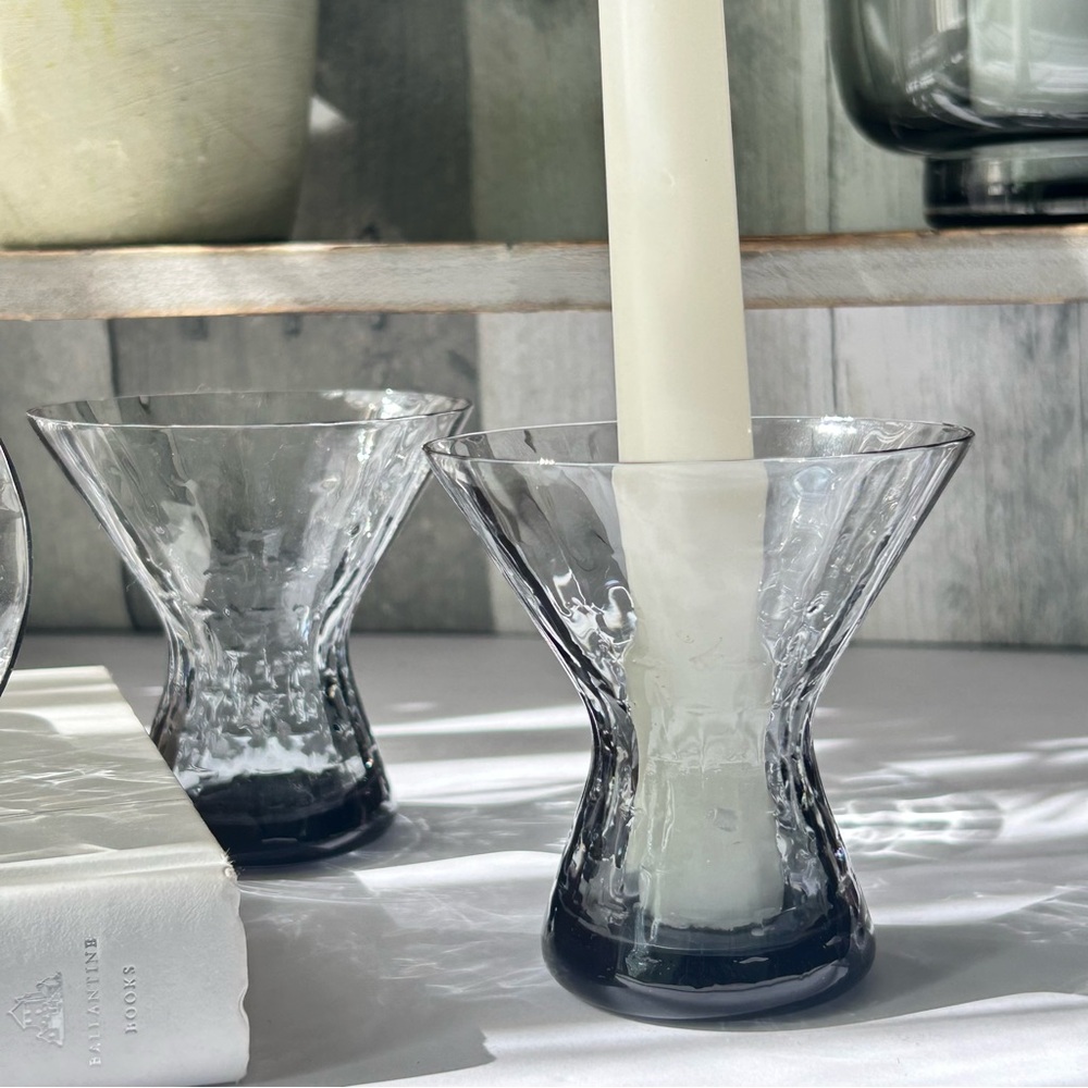 🌴Chic & Elegant Ribbed Clear Smoky Glass Candle Holders | Set of 3